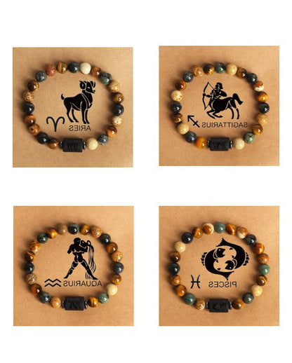 12 the Zodiac Signs Natural Stone Beaded Bracelet - Tiger Eye - STAR8S