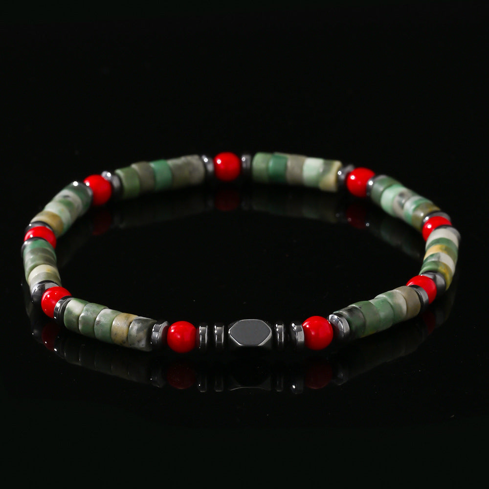 Boho Men's Bracelet - Natural Stone Beaded Cylinder Style Wristband - STAR8S