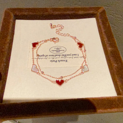 Heart Bracelet - Double Layered with Heart Pendant, Fashionable Adjustable Jewelry, Luxury Vintage Design - STAR8S