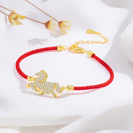 Chinese Zodiac Horse Silver Red String Bracelet – S925 Sterling Silver Lucky Bracelet for Women