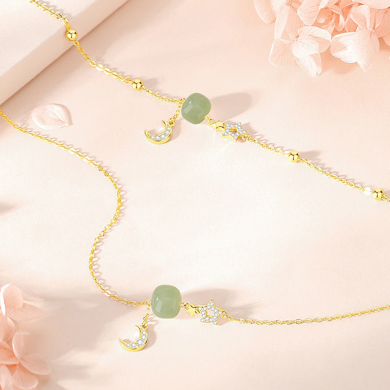 Real Jade Necklace - 925 Silver Star Moon Hetian Collarbone Chain | STAR8S