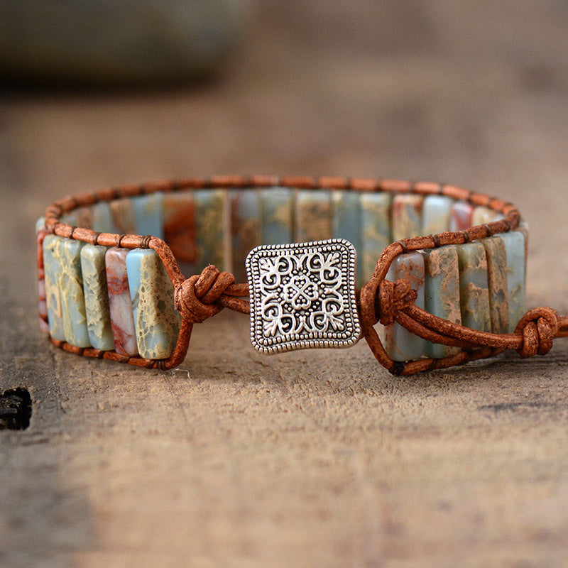 shoushan stone braided bracelet – handmade imperial jasper bohemian leather wristband for women and men - star8s