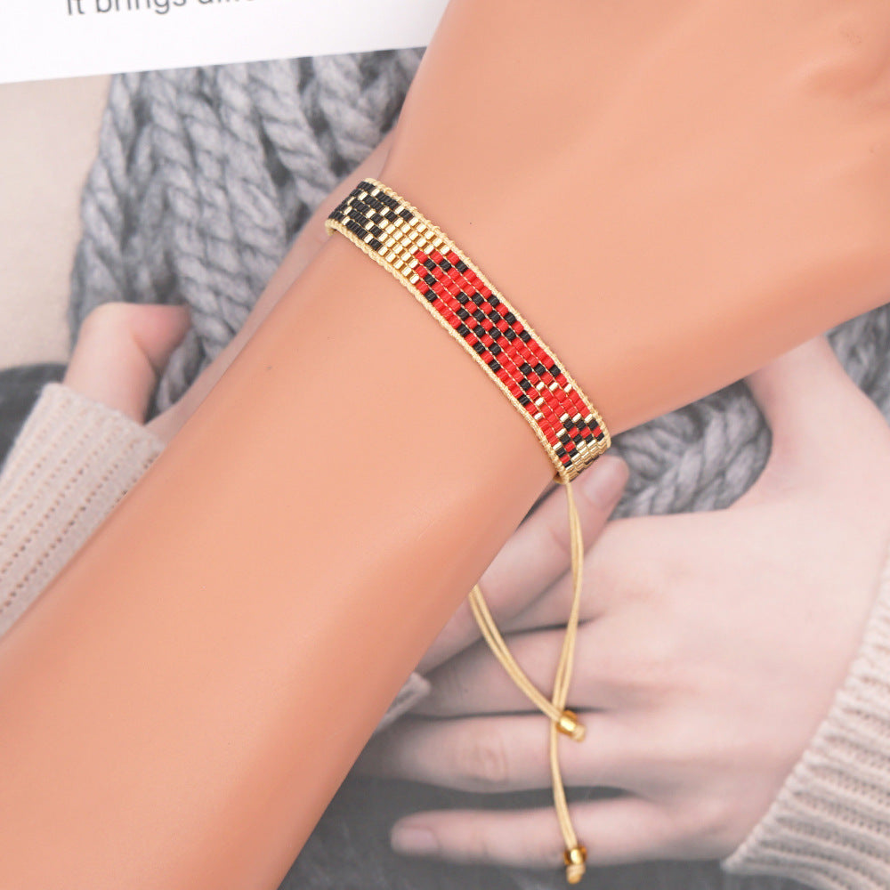 colorful heart boho friendship bracelets — handmade woven seed bead bracelet, adjustable, gift-ready