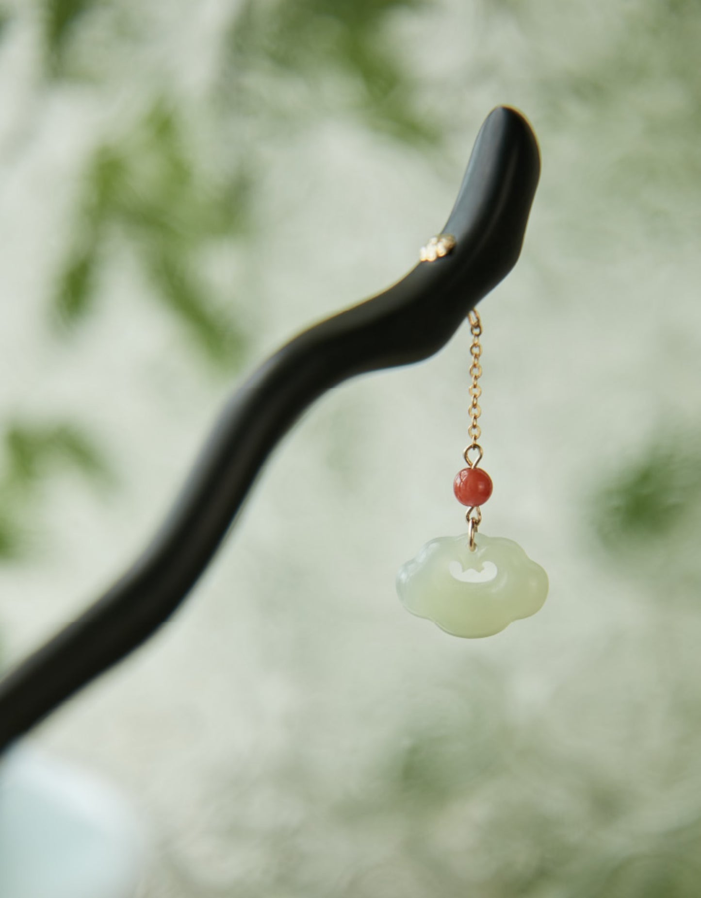 natural black ebony wood & hetian jade hairpin - hair stick accessory