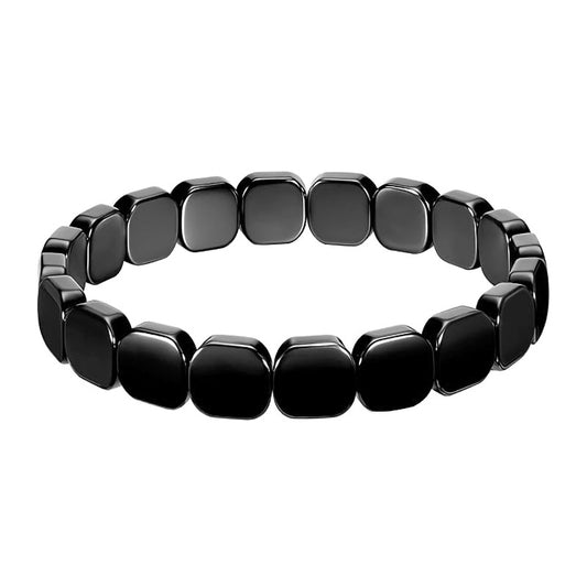 Natural Black Hematite Stone Bracelet for Men Raw Iron Ore Crushed Nugget Beads Asymmetric Beaded Bracelet Y2K Hip Hop Gothic Punk Rock Wristband Retro Industrial Stacking Jewelry Holiday Gift