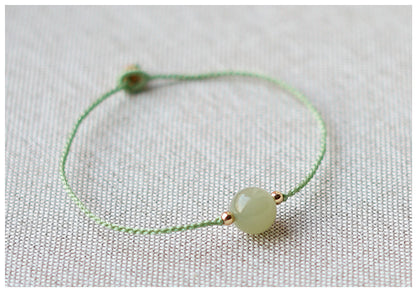 Natural Clear Water Gradient Hetian Jade Handwoven Braided Anklet Bracelet – Elegant & Simple Jewelry