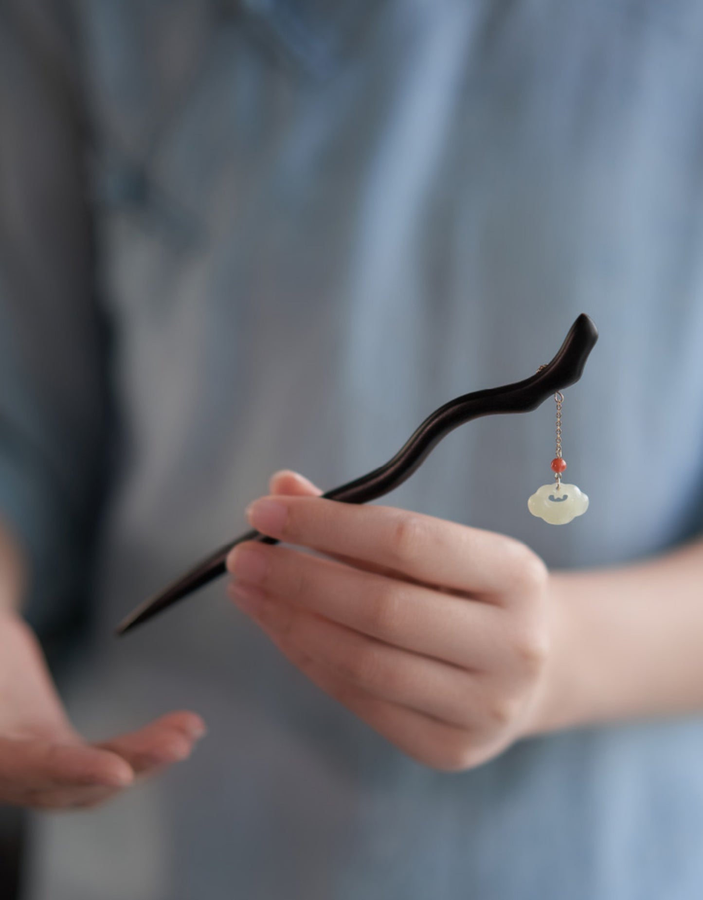 natural black ebony wood & hetian jade hairpin - hair stick accessory
