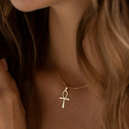 Layered Ankh Cross Necklace Set for Men Women Stainless Steel Egyptian Key of Life Pendant Twisted Rope Chain Choker Gold Plated Religious Protection Amulet Statement Sweater Chain Jewelry Gift