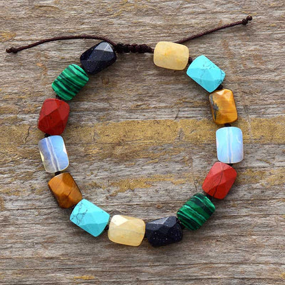 Color Gem Braided Bracelet – Handmade 7-Color Natural Stone Beaded Adjustable Couple Bracelet | Unisex Boho Jewelry - STAR8S