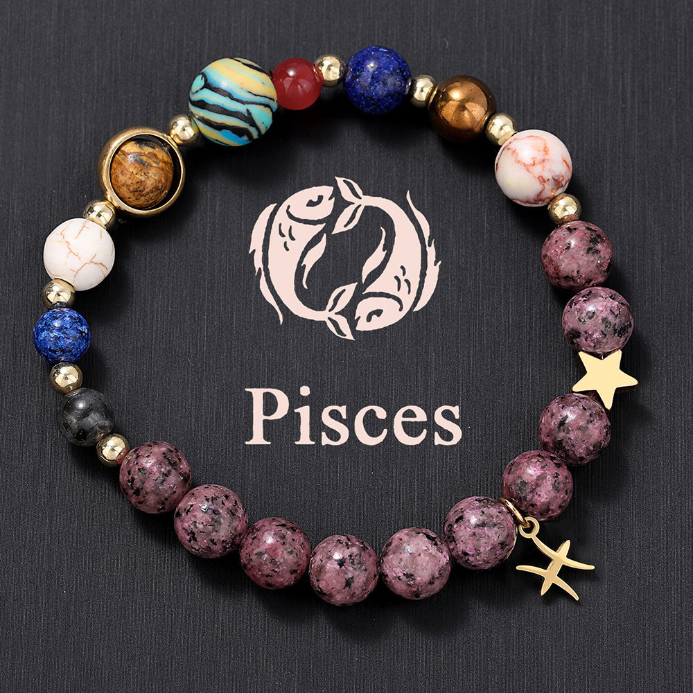 zodiac signs bracelet - stainless steel pendant, natural stone, handmade beaded couple bracelet for women - star8s