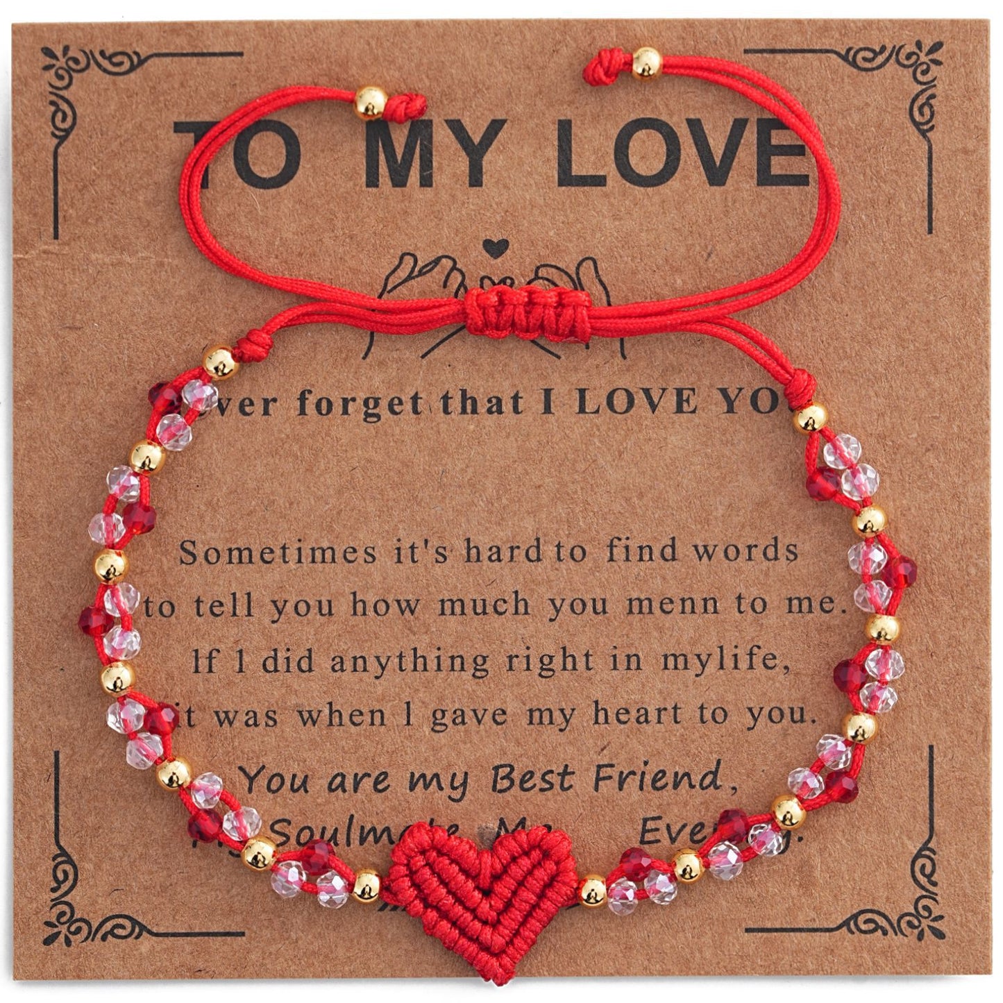 handmade red string bracelet for women girlfriend couples matching woven macrame heart charm bracelet crystal beaded adjustable rope anniversary valentine's day romantic love jewelry gift with card