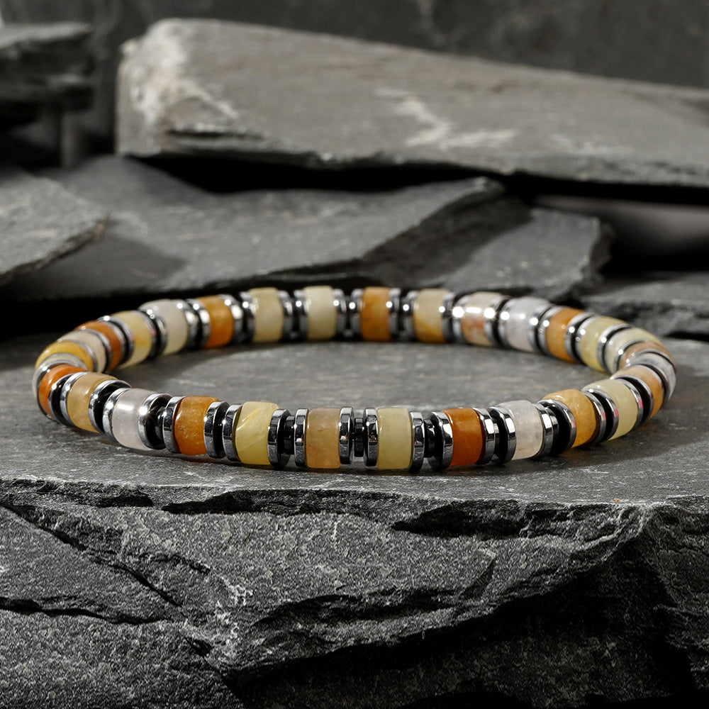 Men's Tiger Eye & Black Agate Natural Stone Beaded Bracelet – Simple Vintage Wristband - STAR8S