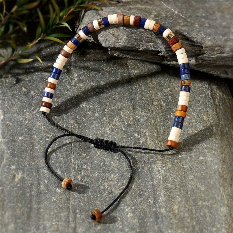 natural stone boho men bracelet – adjustable unisex woven beaded bracelet - star8s