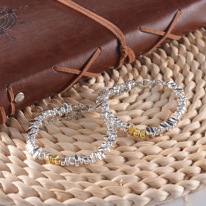 anti static bracelet for women men silver tone nugget bead bracelet irregular hematite stone shards strand stackable cute cheese nugget link chain winter static discharge jewelry light luxury minimalist birthday gift