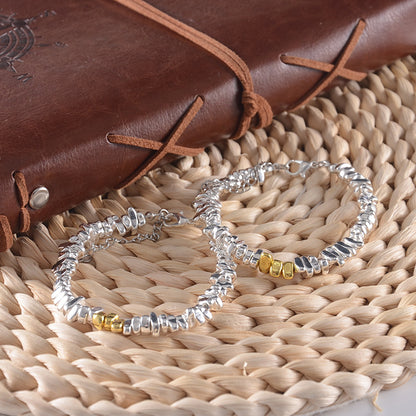 Anti Static Bracelet for Women Men Silver Tone Nugget Bead Bracelet Irregular Hematite Stone Shards Strand Stackable Cute Cheese Nugget Link Chain Winter Static Discharge Jewelry Light Luxury Minimalist Birthday Gift