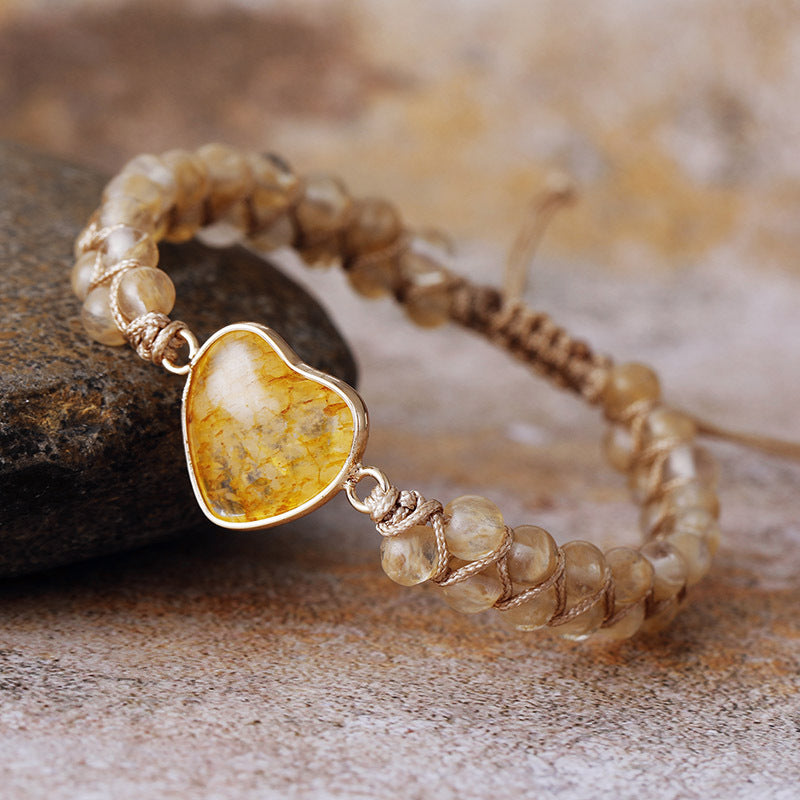 natural stone braided heart adjustable bracelet for men | tiger eye handmade bracelet - star8s