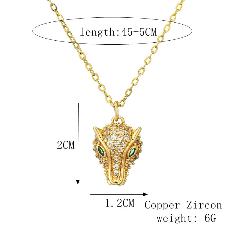 dainty sparkling cz leopard head pendant necklace for women teen girls gold tone copper cheetah clavicle collarbone chain emerald green eye animal mascot jewelry gift