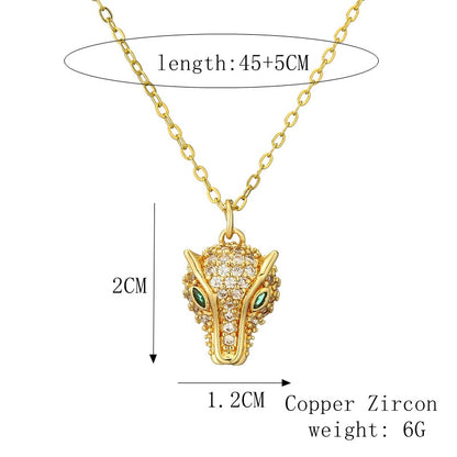 Dainty Sparkling CZ Leopard Head Pendant Necklace for Women Teen Girls Gold Tone Copper Cheetah Clavicle Collarbone Chain Emerald Green Eye Animal Mascot Jewelry Gift