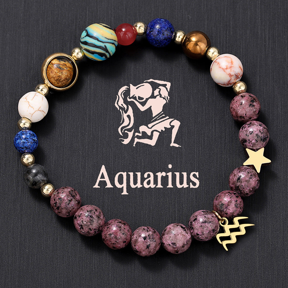 zodiac signs bracelet - stainless steel pendant, natural stone, handmade beaded couple bracelet for women - star8s