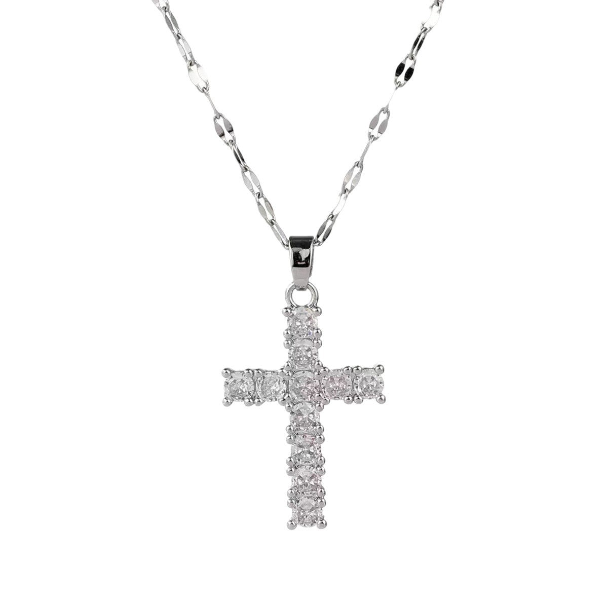 iced out cross necklace for women silver hip hop pendant choker micro pavé cubic zirconia cross rhinestone necklace y2k gothic punk rock clavicle lip chain streetwear light luxury sparkling jewelry gift 15.7 inches