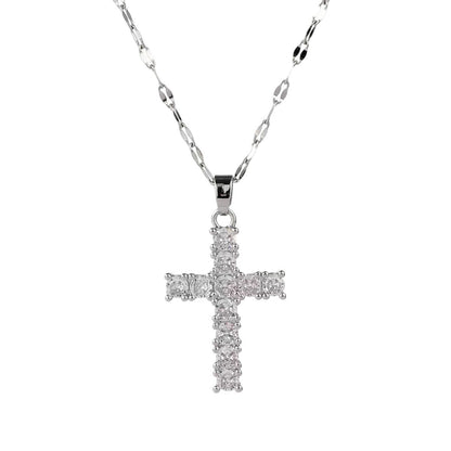Iced Out Cross Necklace for Women Silver Hip Hop Pendant Choker Micro Pavé Cubic Zirconia Cross Rhinestone Necklace Y2K Gothic Punk Rock Clavicle Lip Chain Streetwear Light Luxury Sparkling Jewelry Gift 15.7 Inches