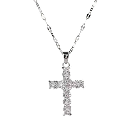 Iced Out Cross Necklace for Women Silver Hip Hop Pendant Choker Micro Pavé Cubic Zirconia Cross Rhinestone Necklace Y2K Gothic Punk Rock Clavicle Lip Chain Streetwear Light Luxury Sparkling Jewelry Gift 15.7 Inches