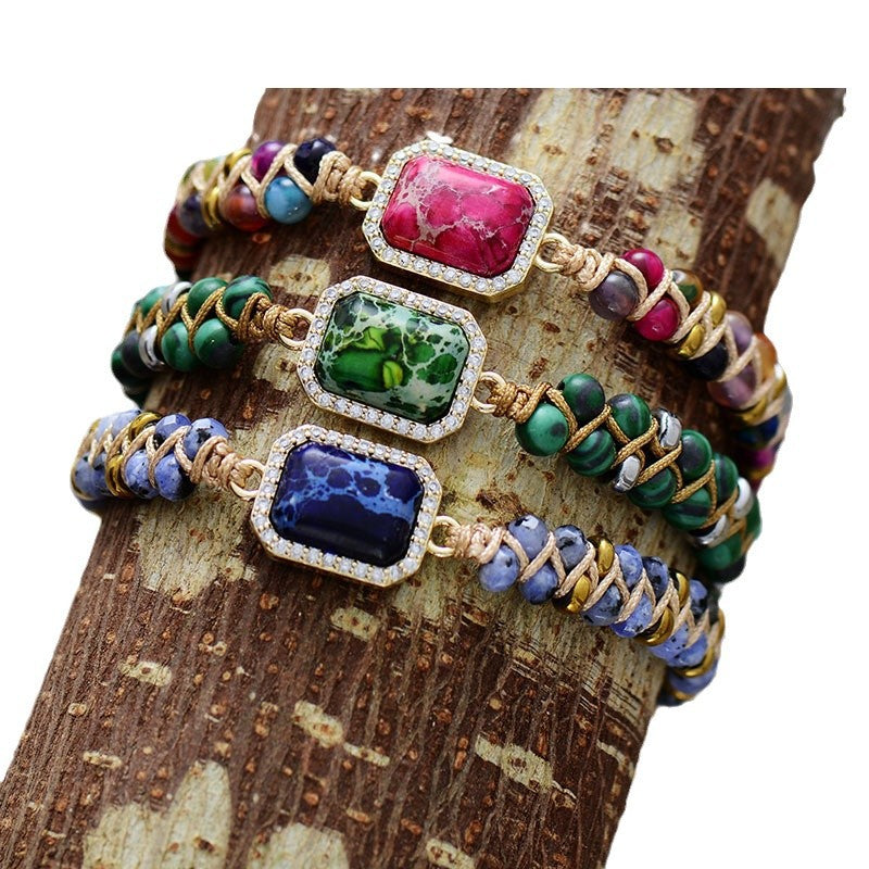 imperial stone braided bracelet – handmade agate friendship bracelet for couples | adjustable boho gemstone woven jewelry - star8s