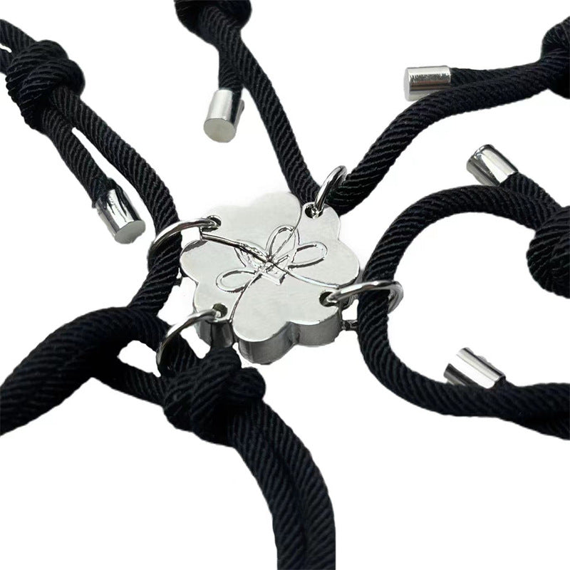 4pcs magnetic friendship bracelets for 4 best friends matching interlocking heart charm braided rope adjustable cord set family sibling long distance relationship gift 20g