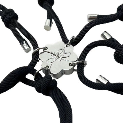 4Pcs Magnetic Friendship Bracelets for 4 Best Friends Matching Interlocking Heart Charm Braided Rope Adjustable Cord Set Family Sibling Long Distance Relationship Gift 20g