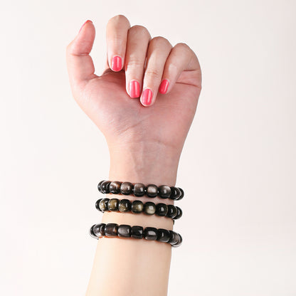 Obsidian Beaded Bracelet - Fashionable Unisex Cylinder Shape Gift Bracelet - STAR8S