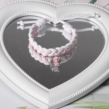 Magnetic Butterfly Couple Bracelets for Boyfriend and Girlfriend Adjustable Braided Rope Matching Relationship Bracelets Long Distance Friendship Jewelry Gift Set