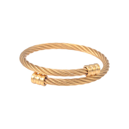 Stainless Steel Twisted Cable Wire Bangle for Men Cuff Bracelet Open Flex Bangle Industrial Mechanical Thread Screws Minimalist Hip Hop Punk Biker Jewelry Gift