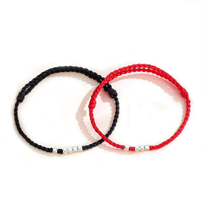 Silver Couples Braided Bracelet | Handmade Red String Bracelet with 925 Sterling Silver Beads