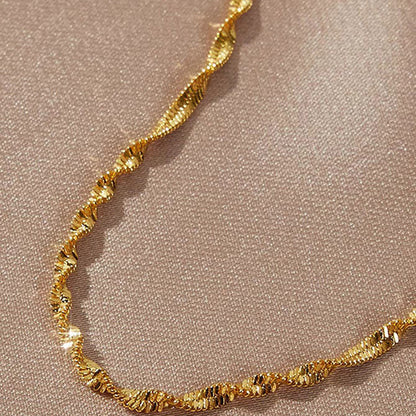 Gold tone Chain Bracelet for Women Stainless Steel Twisted Wave Chain Singapore Water Wave Link Bracelet Dainty Layering Minimalist Wristband Adjustable Extension Extender Chain Costume Jewelry Birthday Anniversary Gift for Her