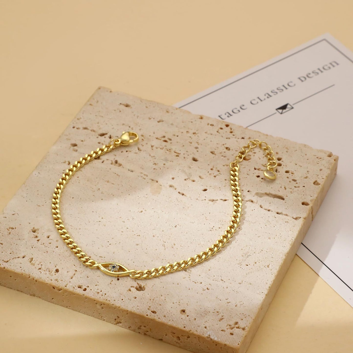 copper-plated evil eye curb chain bracelet brass cubic zirconia protection jewelry minimalist trendy layering wristband gift for her