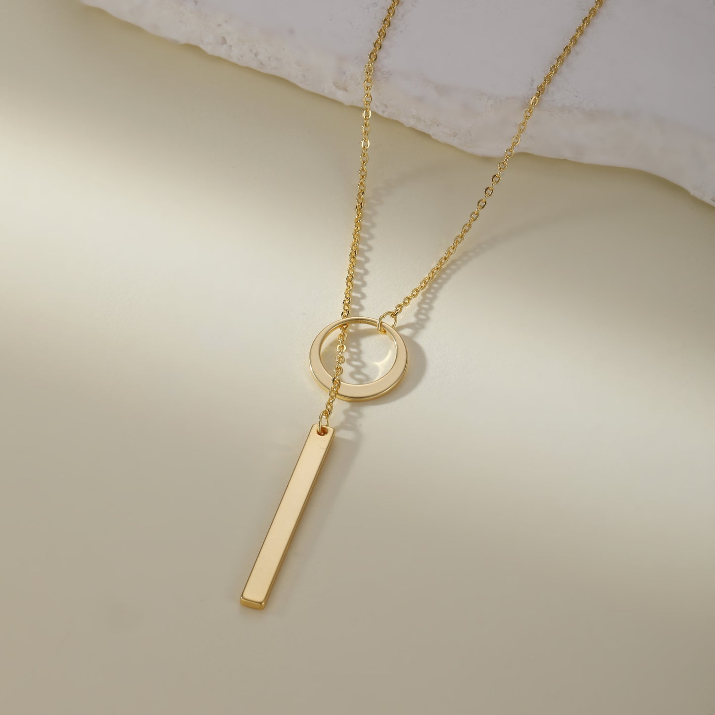 minimalist circle and vertical bar lariat necklace for women dainty long drop y necklace gold tone geometric clavicle collarbone chain edgy punk elegant layering jewelry birthday anniversary gift for her