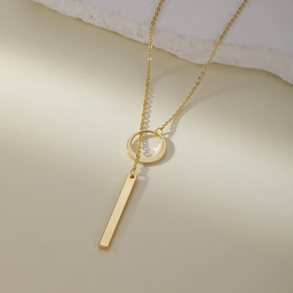 Minimalist Circle and Vertical Bar Lariat Necklace for Women Dainty Long Drop Y Necklace Gold Tone Geometric Clavicle Collarbone Chain Edgy Punk Elegant Layering Jewelry Birthday Anniversary Gift for Her