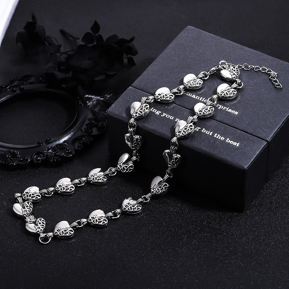 vintage gothic heart link chain necklace for men women antique silver carved hearts choker collar punk streetwear unisex jewelry gift