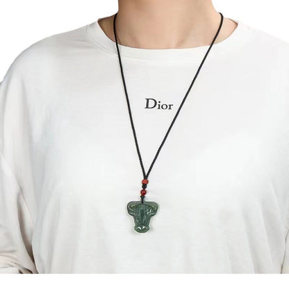 Ox Jade Necklace – Hetian Jade Zodiac Bull Pendant | Lucky Jade Pendant for Men & Women