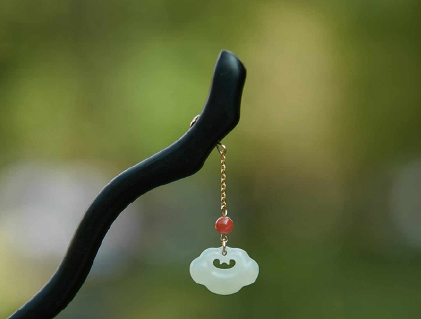 natural black ebony wood & hetian jade hairpin - hair stick accessory
