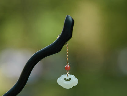 Natural Black Ebony Wood & Hetian Jade Hairpin - Hair Stick Accessory