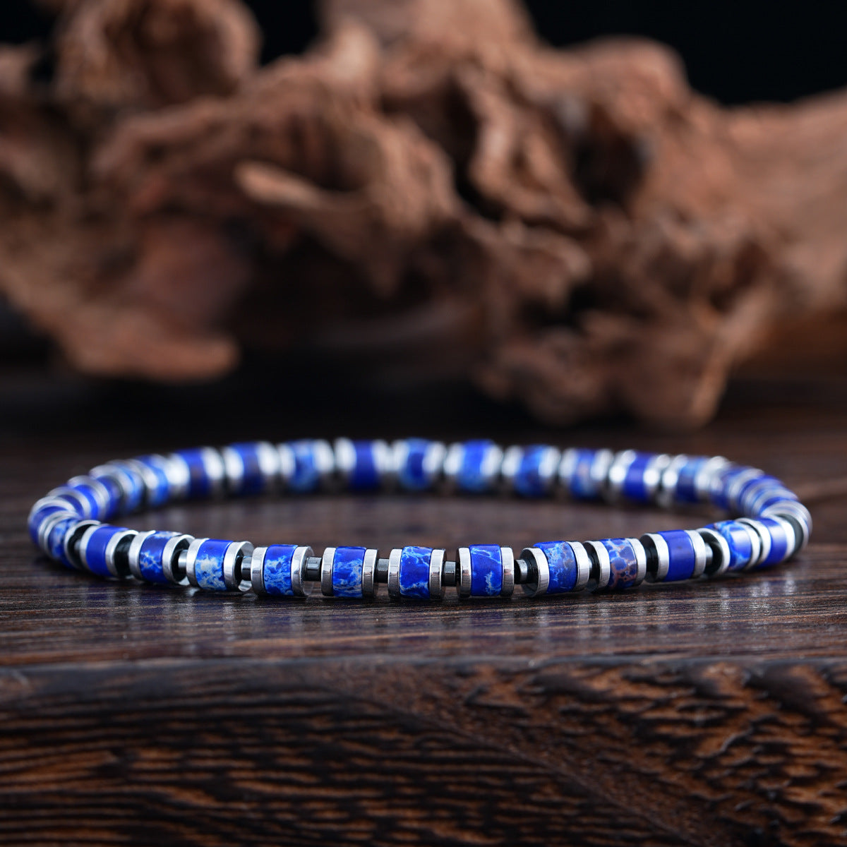 Boho Color-Block Natural Stone Bracelet – Men’s Imperial Stone Stretch Boho Bracelet - STAR8S