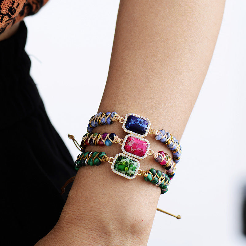 imperial stone braided bracelet – handmade agate friendship bracelet for couples | adjustable boho gemstone woven jewelry - star8s