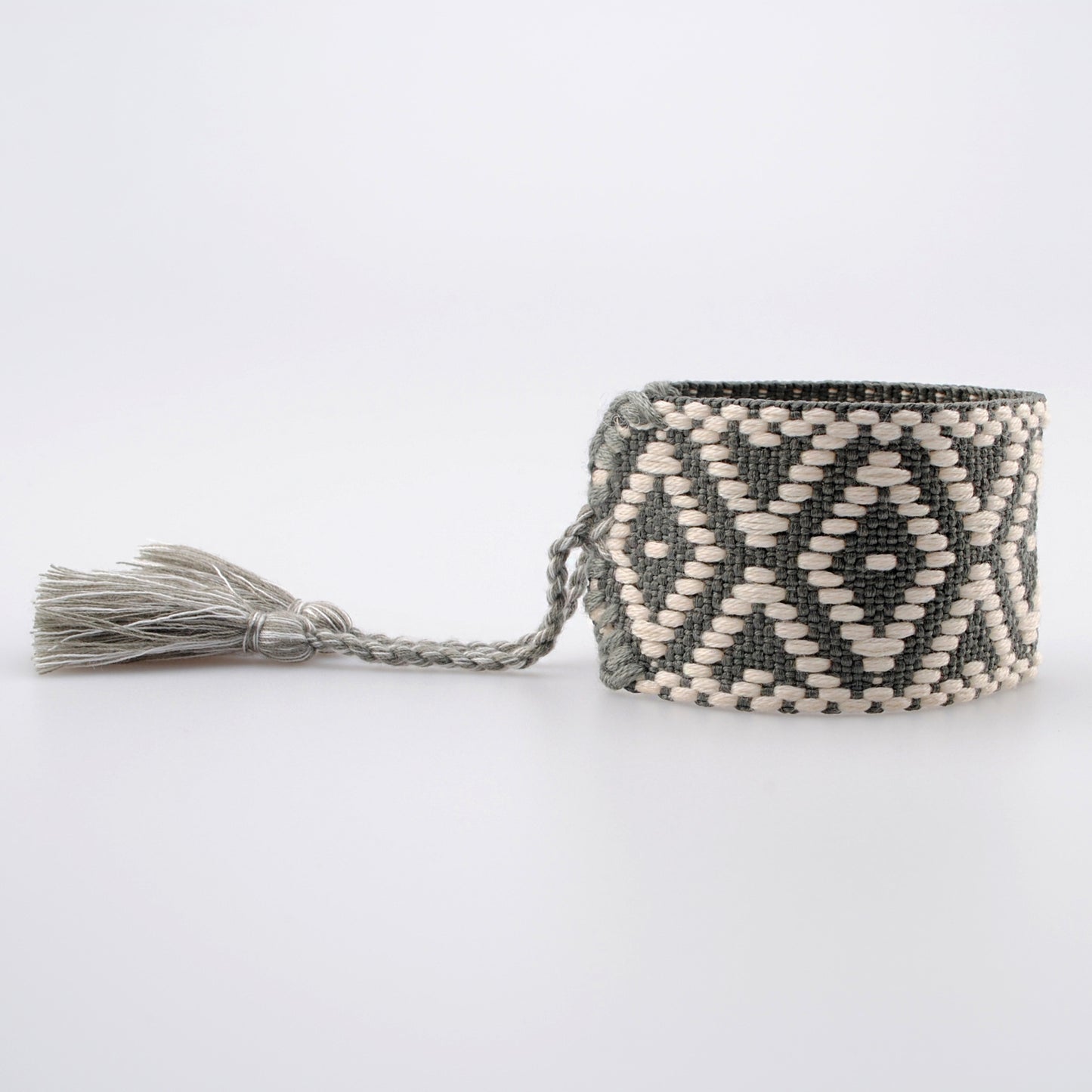 wide boho braided bracelet – geometric diamond tassel women’s handmade cord wristband