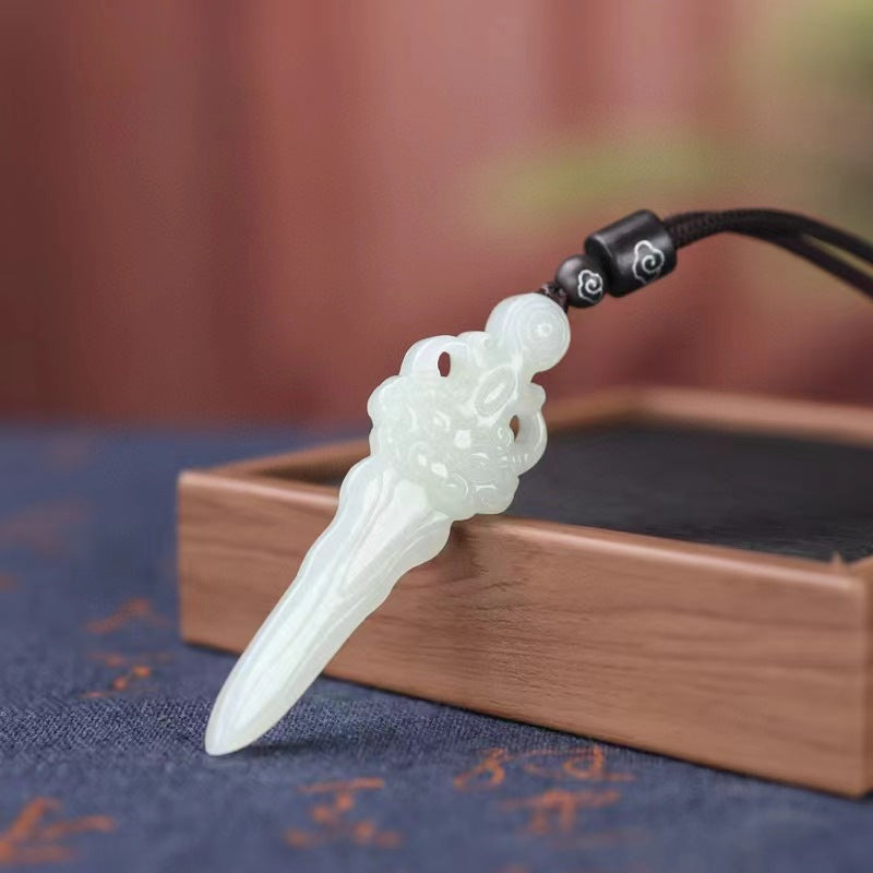 jade sword pendant necklace - handcrafted hetian jade magic sword - unisex