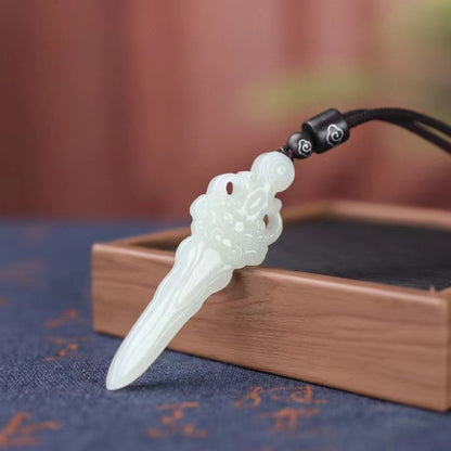 Jade Sword Pendant Necklace - Handcrafted Hetian Jade Magic Sword - Unisex