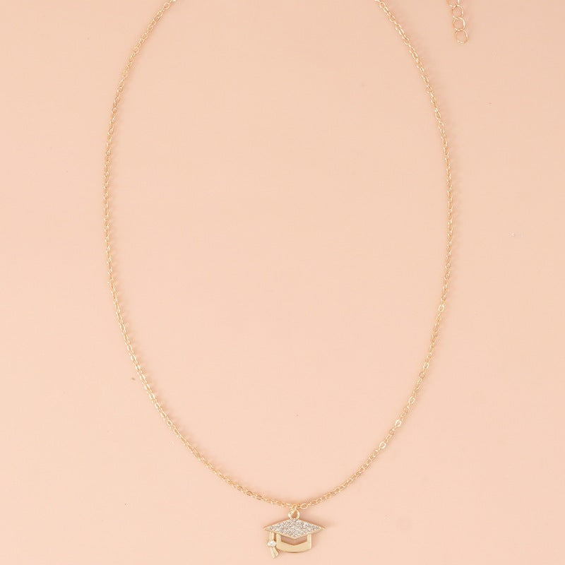 trendy rhinestone graduation cap pendant necklace for women girls gold plated class of 2026 doctoral mortarboard charm choker chain memorial jewelry gift with inspirational card going places