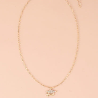 Trendy Rhinestone Graduation Cap Pendant Necklace for Women Girls Gold Plated Class of 2026 Doctoral Mortarboard Charm Choker Chain Memorial Jewelry Gift with Inspirational Card Going Places