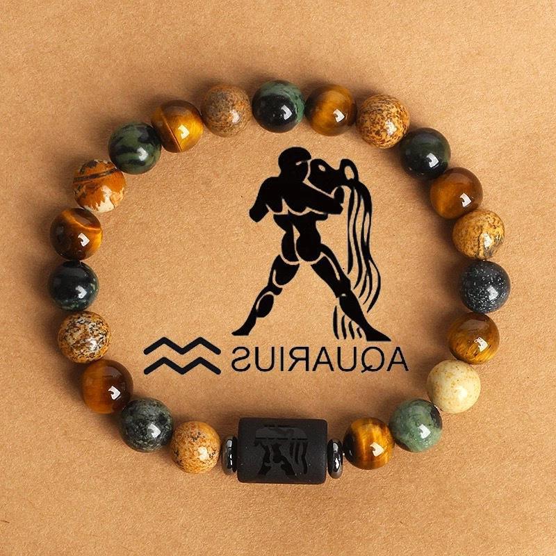 12 the Zodiac Signs Natural Stone Beaded Bracelet - Tiger Eye - STAR8S
