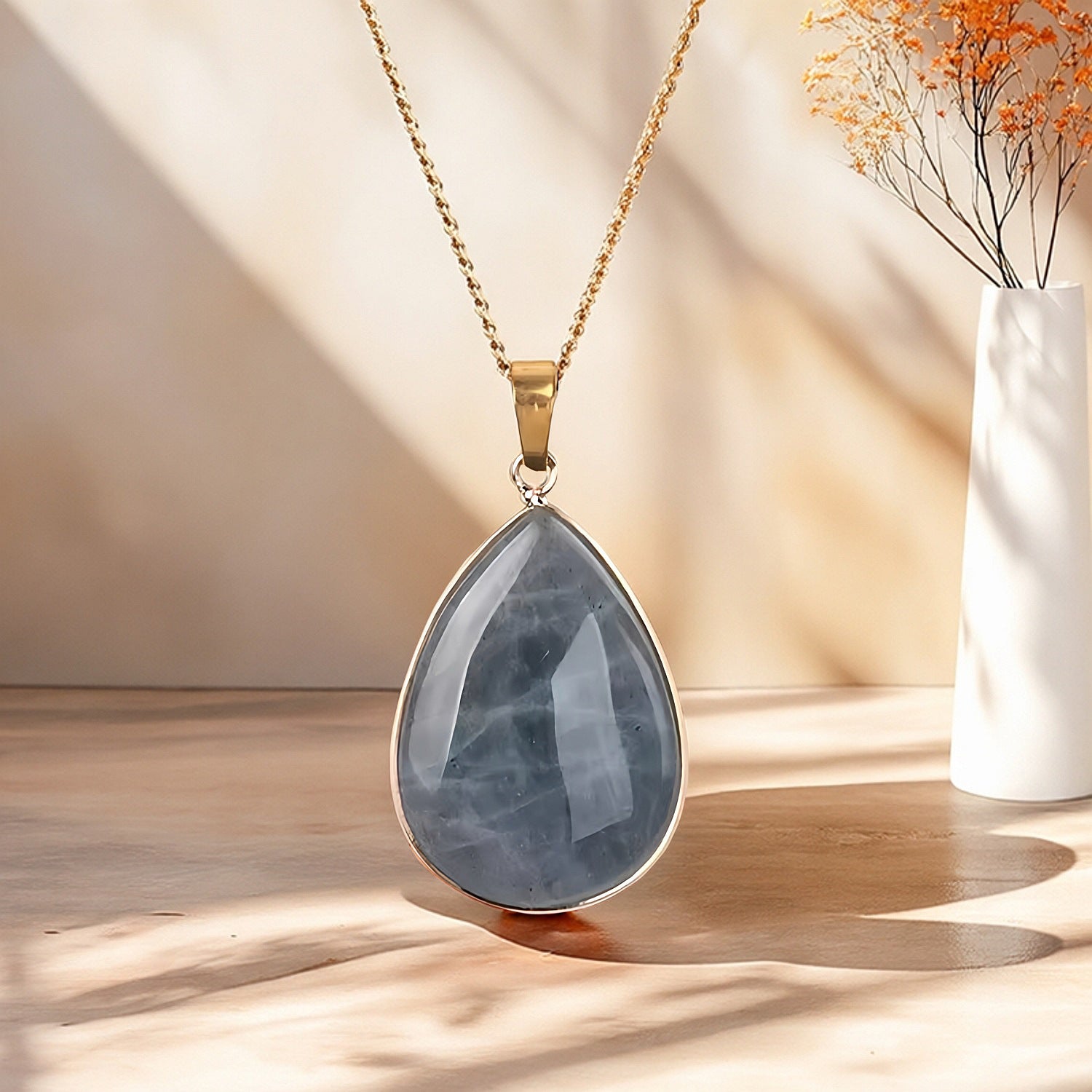 Natural Crystal Stone Teardrop Pendant Necklace – Amethyst, Tiger Eye, Labradorite, Redstone, White Turquoise, Green Aventurine - STAR8S